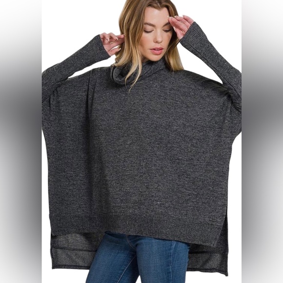Zenana Melange Front Seam Round-Neck Sweater
